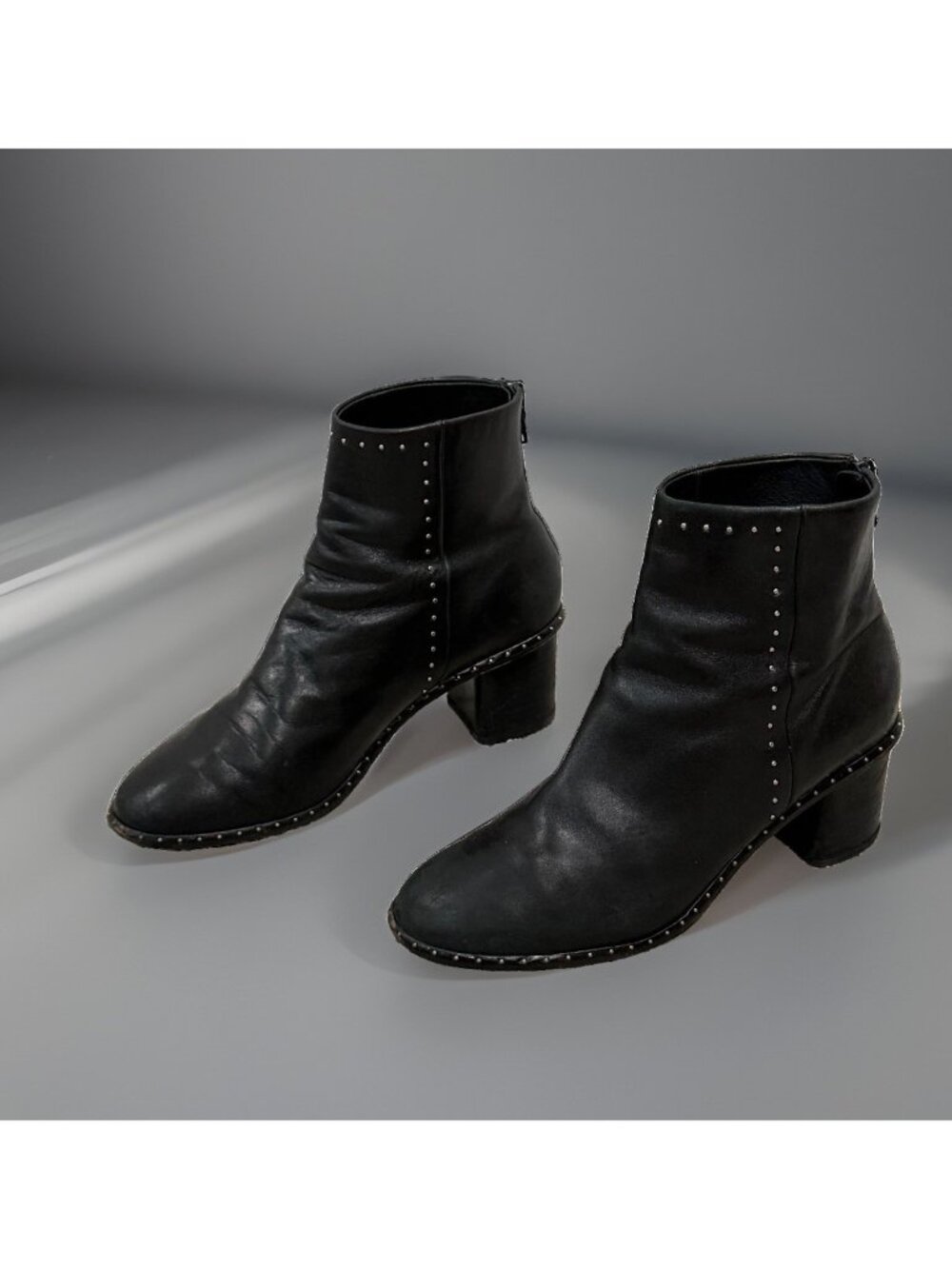 Rag & Bone Willow Black Leather Studded Ankle Boots Made in Italy Womens EU 39.5